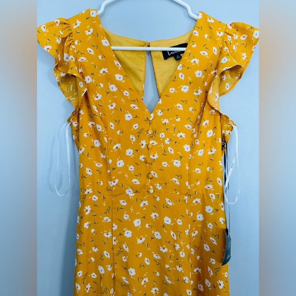 Lulus Fresh Picked Mustard Yellow Floral Print Backless Maxi Dress - S - NWT - Picture 3 of 5